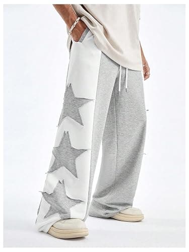 GORGLITTER Men's Y2k Baggy Sweatpants Star Print Hip Hop Pants Drawstring Wide Leg Track Pants thumbnail 4