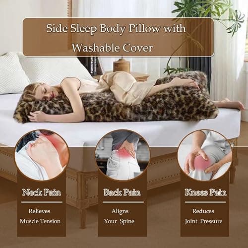 HKMR Brown Leopard Print Body Pillow Cover(No Filling),Plush Fuzzy Faux Fur Body Pillowcase with Zipper, 20x54 inch Fluffy Fuzzy Hug Long Pillow Cover for Pregnant Women Side Sleeper thumbnail 6