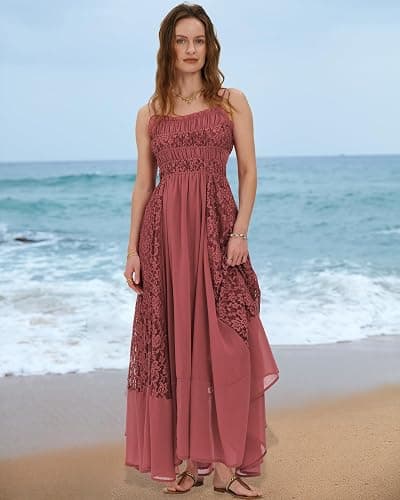 Gacaky Summer Dress for Women Casual Lace Floral Embroidered Bohemian Maxi Dress Flowy A Line Beach Long Dresses thumbnail 5