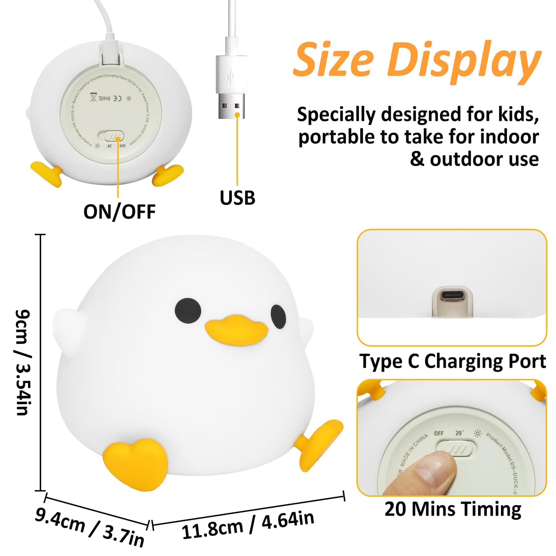FULLOSUN Duck Light for Kids, Cute Silicone Animal Night Lamp with Touch Rechargeable Dimmable Timer, Best Decor for Children's Room Bedroom Desk, Present for Girls Boys Baby Toddler Xmas Birthday thumbnail 7