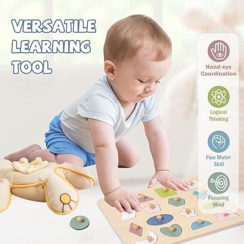 Adena Montessori Wooden Shape Peg 16 Piece Puzzle for Toddlers 2-4,Montessori Colorful Shapes Sorter Board,Geometric Color Matching Toys for Girls Boys 18-24 Months,Baby & Toddler Eearly Learning Gift thumbnail 3