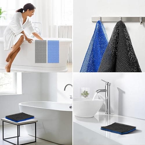 UJFQBH African Net Sponge 2-Pieces, Authentic Exfoliating Body Scrubber for Shower & Bath, Deep Cleansing Lather for Dead Skin Removal, Back Scrubber for Women & Men (Black & Blue) thumbnail 7