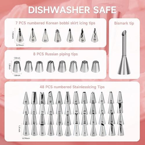 Cake Decorating Kit,137pcs Cake Decorating Supplies with Cake Turntable for Decorating,Pastry Piping Bag,Russian Piping Tips Baking Tools, Cake Baking Supplies for Beginners(Light Pink) thumbnail 2