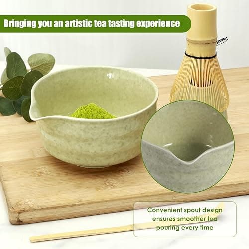 4Pcs Matcha Whisk Set Reusable Matcha Making Kit with Ceramic Bowl and Whisk Elegant Matcha Tea Set 500ml Mottled Matcha Bowl for Tea Lovers thumbnail 6