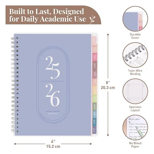 Rileys Academic Planner 2025-2026, Daily, Weekly & Monthly Planner, July 2025 - June 2026, Student Notes Pages, Twin-Wire Binding, Weekly Agenda for School & Work (20 x 15 cm, Blue) - Image 1