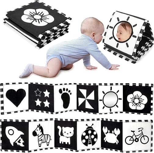 URMYWO Black & White Babybuch Kontrastbuch Baby-Bilderbuch-Stoffbücher- Kontrast Baby Spielzeug 0 3 6 9 12 Monate, Schwarz Weiss kontrastkarten Baby, Neugeboren Babygeschenk - Image 1