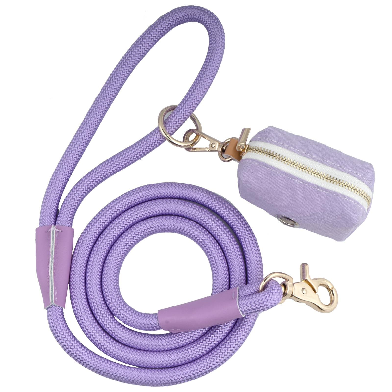 5FT Nylon Rope Dog Leash with Poop Bag Holder, Heavy Duty Snap Dog Leash, Soft Handle Rope Leash for Small Puppy Medium Large Dogs (5FT * 10MM, Lavender) - Image 1