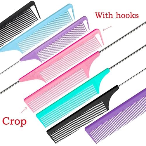 8pcs Rat Tail Combs Set,Long Steel Pin Teasing Combs for Salon Hair Stylists,2 styles and multiple colorsb of Metal Parting Combs for Women,Hair Teasing Fine Tooth Comb Aigee thumbnail 2