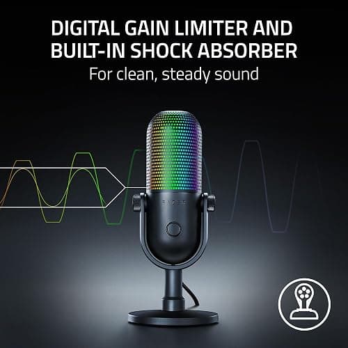 Razer Seiren V3 Chroma RGB USB Microphone: Stream & Game Reactive Lighting - Tap-to-Mute Sensor - Condenser Mic - Digital Gain Limiter & Shock Absorber - PC, Discord, OBS Studio, XSplit - Black thumbnail 5