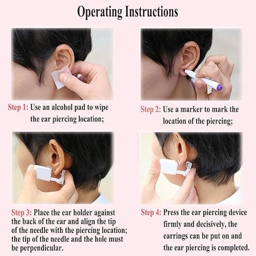 VitaCool Ear Piercing Kit Disposable Ear Cartilage Piercing Gun Kit with Sterile CZ Studs Easy and Safe Earring Self for Yourself Use at Home - Style A thumbnail 3