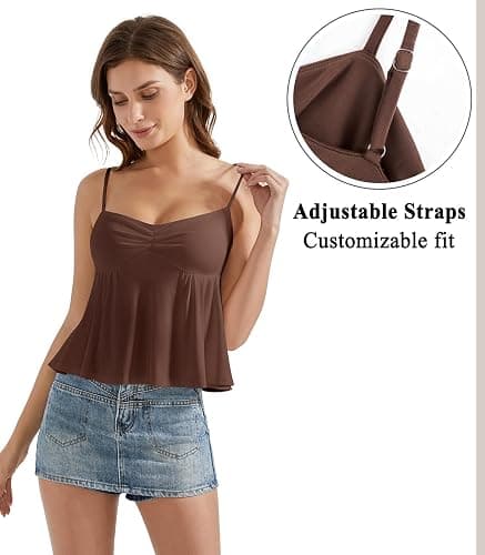 OMKAGI Cute Peplum Camisole Tops for Women Built in Bra Sleeveless Going Out Tank Top - X-Small - 22-dark Brown thumbnail 5