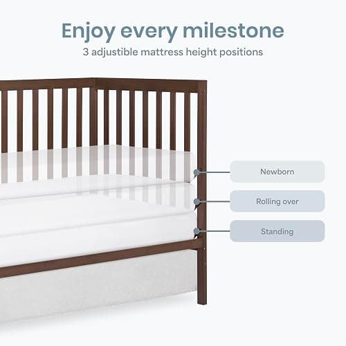 Dream On Me Synergy 5-in-1 Convertible Full Size Baby Crib, Smokey Oak | Converts to Toddler, Day & Full Size Bed, GREENGUARD Gold & BSA Verified, Straight Slat Rail, 3 Mattress Heights, 50 Lb Limit thumbnail 6