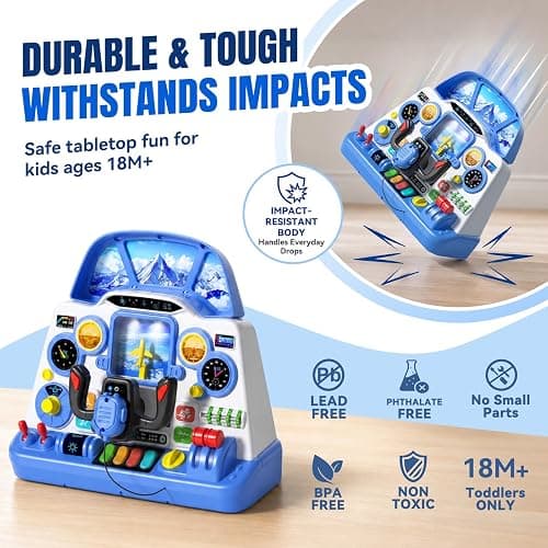 Airplane Steering Wheel Simulator Toy for Toddlers, Interactive Pilot Dashboard with Lights & Sounds, Sensory Pretend Play Learning Toy, Screen-Free STEM Educational Gift for Boys & Girls Ages 18M+ thumbnail 7