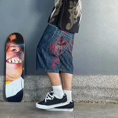 Jorts Men Y2K Gothic Jeans Shorts Streetwear Baggy Jorts Harajuku Style Denim Shorts Vacation Summer Shorts thumbnail 2