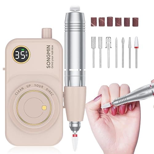 Professional Nail Drill 35000 RPM,SONGMIN Portable Cordless Efile with Bits Kit for Acrylic Nails Gel Polishing Removing,Rechargeable Electric Nail File Machine for Manicure,Pedicure Salon Home,Pink - Image 1