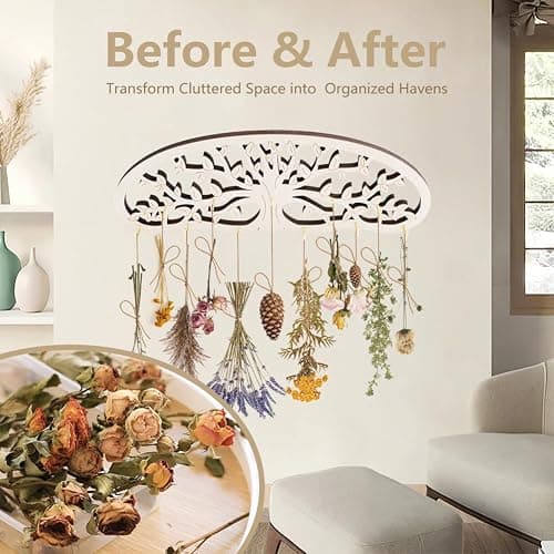 Herb Drying Rack Hanging - Tree of Life Design Wall Decor with 11 Hooks for Kitchen, Garden | Saving Space Herb & Flower Dryer, Gift for Gardeners, Crafters, Kitchen Witches thumbnail 6