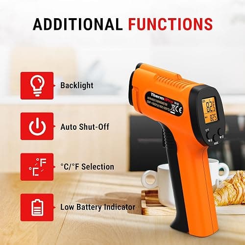 ThermoPro TP30 Infrared Thermometer Gun, Laser Thermometer for Cooking, Pizza Oven, Griddle, Engine, HVAC, Laser Temperature Gun with Adjustable Emissivity & Max Measure -58°F ~1022°F (Not for Human) thumbnail 7