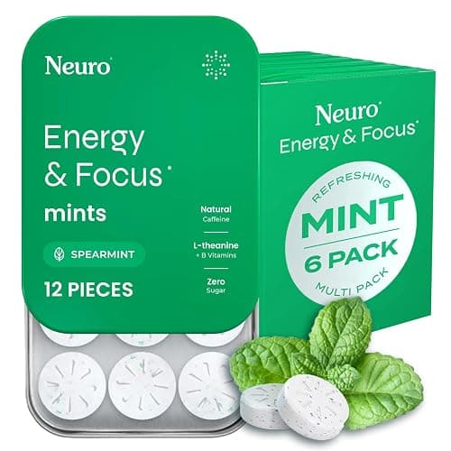 NeuroGum Energy & Focus Mints (Spearmint, 72 Pieces) | 40mg Natural Caffeine + L-Theanine + Vitamin B12 & B6 | Sugar Free Nootropic Cognitive Brain Performance Supplement - Image 1