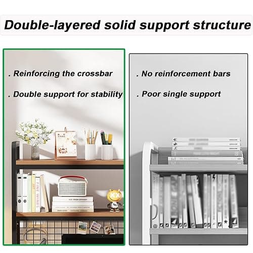 2-Tier Desktop Hutch Bookshelf Metal Desk Shelf Dorm Bookcase for Computer Desk Countertop Storage Organizer Display Rack for Office Home (Black, 29.5in) thumbnail 4
