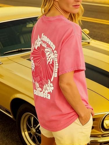 Womens Teens Oversized Graphic Tshirts Y2k Flower Fruit Vintage Tees Beach Surfer Casual Short Sleeve T-Shirts thumbnail 4