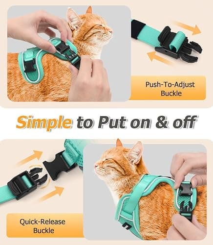 Halypet Cat Harness and Leash Set [MAX Safety 4th-Gen Upgrade] Escape Proof Adjustable Cat Leash Comfortable Soft Vest Easy to Wear Kitten Harness with Reflective Strip for Cats Walking, M Green thumbnail 5