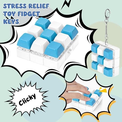 Axlksia Keyboard Fidget Toy, Fidget Clicker Keyboard Fidget Keychain, Button Fidget Gifts for Adults to Relieve Stress and Pass Time (9-in-1 C) thumbnail 6