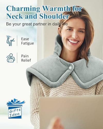 Heating Pad for Neck Shoulders Back, Weighted Heated Wrap, Electric Neck Shoulder Heating Pads 6 Heat Settings 4 Auto-Off,Mothers Day Gifts for Mom, Anniversary Birthday Gifts for Women Men Dad, Grey thumbnail 2