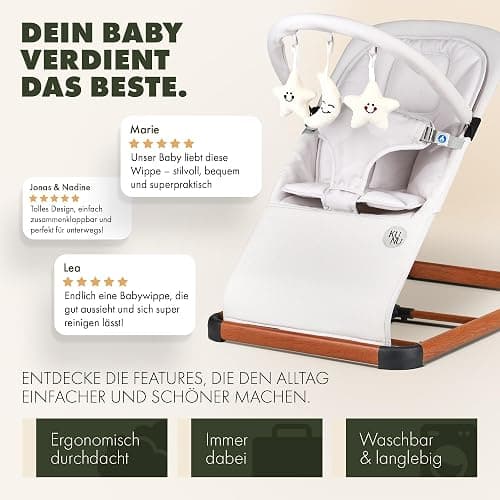 KUNU® Babywippe Neugeborene bis 24 Monate - Sichere Baby Wippe mit praktischer Tragetasche - Faltbare Wippe Baby inkl. Newborn-Einsatz - Natürliches Wippen ab Geburt - Pflegeleicht & Schadstofffrei thumbnail 7