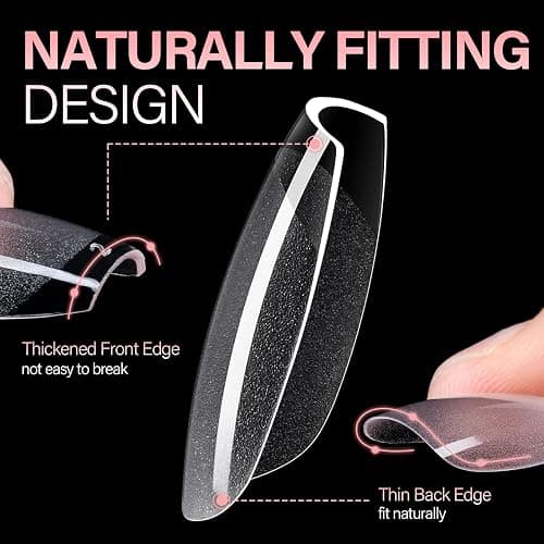 AILLSA Short Coffin Nail Tips Clear Gelly Nails Tip Half Matte Full Cover Tips Acrylic Pre-Filed Press on Fake Nail Tips for Nail Extension Home DIY Manicure 216PCS 12Sizes thumbnail 2