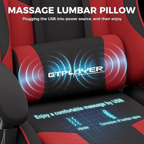 GTPLAYER Gaming Chair, Computer Chair with Footrest and Lumbar Support, Height Adjustable Game Chair with 360°-Swivel Seat and Headrest and for Office or Gaming (RED, Fabric) thumbnail 6