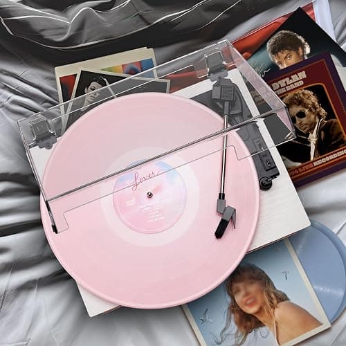 Vinyl Record Player with Built-in Speakers 3-Speed Vintage Record Player Support Treble& Bass Control, 3.5mm Headphone Jack, RCA-Out/Aux in, Belt-Driven LP Turntable,White Rose Gold thumbnail 3