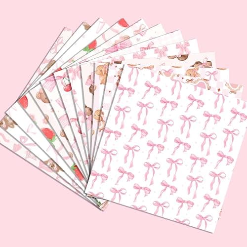 24 Sheets Pink Bow Scrapbook Paper Pink Cute Rabbit Bear Cherry Strawberry Patterned Paper for Card Making Scrapbook Photo Album Journal DIY Craft, 11.8 × 11.8 Inches thumbnail 7