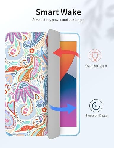 Rvciby Case for iPad 9th/ 8th/ 7th Generation Case 10.2 Inch (2021/2020/2019 Release), Slim Lightweight Soft Trifold Clear Back Transparent Cover with Pencil Holder & Auto Sleep/Wake Cover,Paisley thumbnail 6