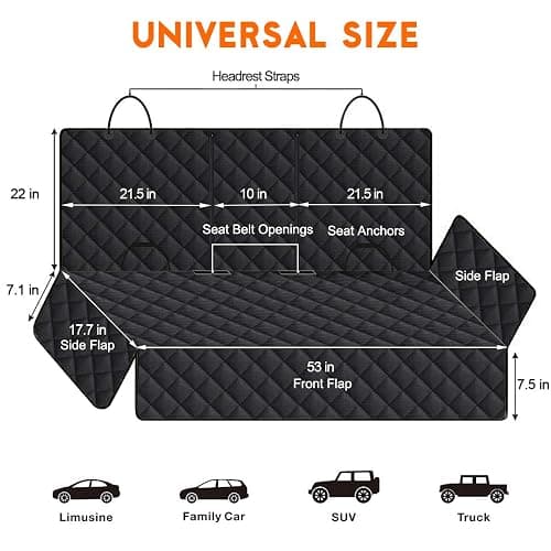 Yuntec Dog Car Seat Cover, Back Seat Cover for Dogs Pet Car Seat Protector Waterproof Bench Car Seat Cover, Non-Slip Reat Seat Cover fits Middle Armrest for Most Cars Trucks SUVs - Black thumbnail 3