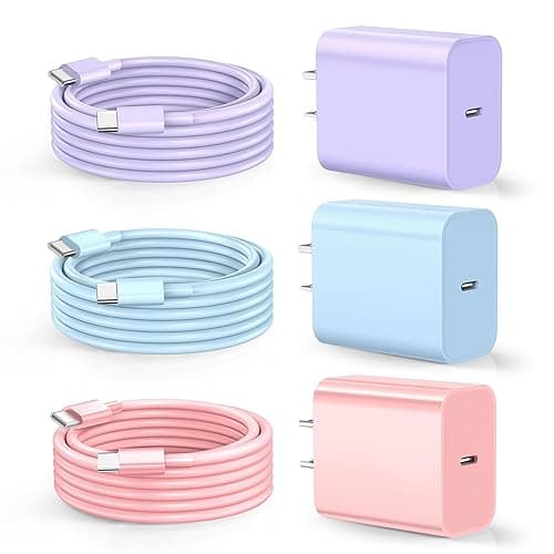 Dayaoncy Compatible with iPhone 17/16/15 Charge Fast Charging, 20W USB C Wall Charger with 3Pack 10FT USB C Cable, Type C Fast Charger Compatible with Phone/Android/Phone/Samsumg/Pad Purple Blue Pink