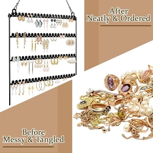 Earring Holder Wall Mounted Hanging Organizer, Earring Display Storage with 123 Holes and 129 Grooves Jewelry Organizer Tree for Stud/Hoop/Dangle Earrings Necklace（Black） thumbnail 4
