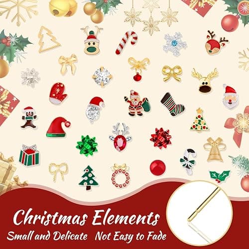 Gushu 30 Pairs Christmas Earrings for Women, Xmas Gifts Holiday Cute Stud Earrings Hypoallergenic Christmas Tree Snowflake Bow Snowman Stocking Santa Claus Elk Stud Festive Party Jewelry Gifts thumbnail 5