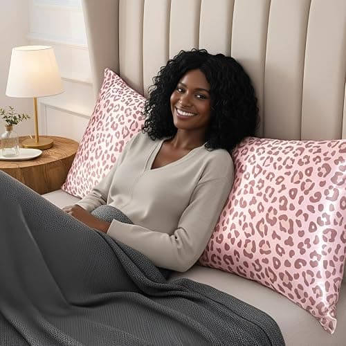LCBD Satin Body Pillow Case for Hair and Skin, Pink Leopard Printed Silk Satin Body Pillowcase Cover, 20x54 Cheetah Print Body Cooling Pillow Cover with Envelope Closure thumbnail 2