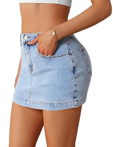 BISUAL Denim Skirt Women Casual Denim Mini Skirt High Waisted Denim Skort Slim Fit Jean Skirt Summer Jean Skort with Pocket thumbnail 2