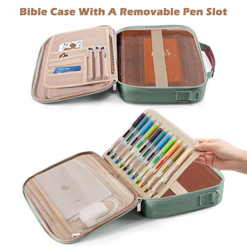 Aplufine Bible Cover for Men-Bible Case for Women-Medium Bible Bags and Totes-Large Bible Carrying Case-Bible Carrier with Shoulder Strap,Detachable Pen Loops for Bible Accessories,Gift Men Women thumbnail 2
