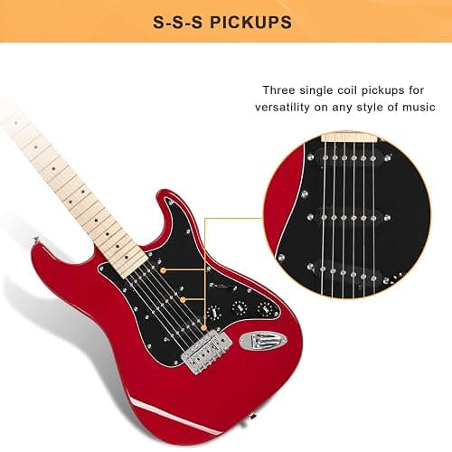 GLARRY Full Size Electric Guitar for Music Lover Beginner with 20W Amp and Accessories Pack Guitar Bag (RED, 39" Right Handed) thumbnail 2