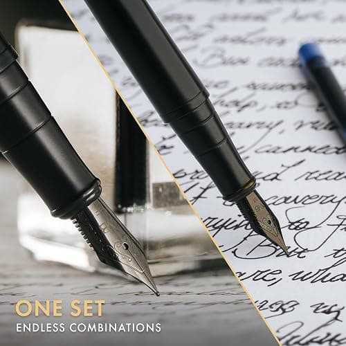 Wordsworth & Black Fountain Pen Set, 18K Gilded Medium and Extra Fine Nib, 25ML Black Ink Bottle, 6 Ink Cartridges,Refill Converter,Gift Box,Smooth Writing Pens [All Black],Gift Set for Men and Women thumbnail 6