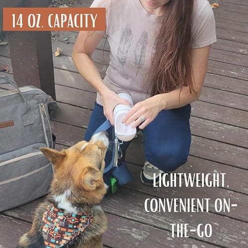 Tito's Closet Portable Dog Water Bottle, 14oz High-Grade Stainless Steel, Leakproof Design Pet Water Bottle with Treat Holder, White thumbnail 4