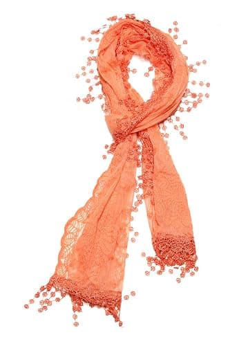Women's lightweight Feminine Lace teardrop fringe Vintage Mesh Crochet Tassel Scarf for Women thumbnail 2