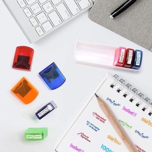 RELIANCER 8PCS Teacher Stamp Set,Colorful Self-Inking Motivational Classroom Stamper for Grading,Encouraging Rating Stamp Student,Parent Signature Stamps for Homework,School Homeschool Reward Supplies thumbnail 2