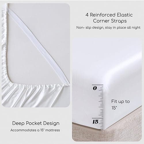 MR&HM Satin Bed Sheets, Full Size Sheets Set, 4 Pcs Silky Bedding Set with 15 Inches Deep Pocket for Mattress (Full, White) thumbnail 5