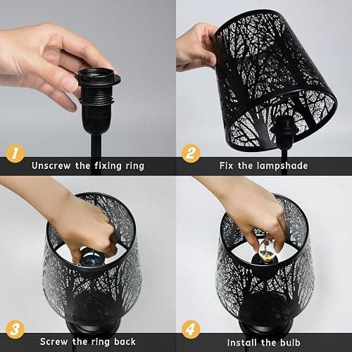 3 Level Dimmable Touch Table Lamp, Black Metal Tree Pattern Shadow Lamp, Small Bedside Night Light for Kids, Vintage Accent Decor Lamp Halloween Indoor Mood Lighting Bedroom Living Room Small Spaces thumbnail 9