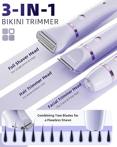 Ufree Bikini Trimmer Electric Razors for Women, Ceramic Blade Body Hair Trimmer, IPX7 Waterproof Rechargeable Lady Shaver, Personal Groomer for Legs & Pubic Hair, Gifts for Women, Purple thumbnail 2