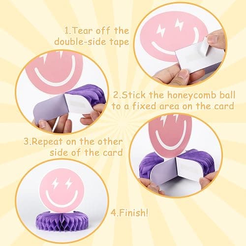 9PCS Smile Face Honeycomb Centerpieces Preppy Smile Face Table Decorations Happy Pastel Birthday Party Supplies for Colorful Rainbow Birthday Themed Bachelorette Decor Favor thumbnail 4
