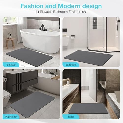 Greenturf Large Diatomite Stone Bath Mat, Premium Non-Slip Natural Diatomaceous Earth Bathtub Fast Drying Mats for Bathroom Floor (30" x 17" Dark Grey) thumbnail 8